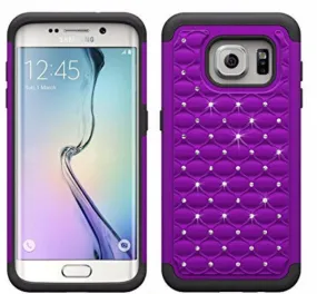 Samsung Galaxy S6 Crystal Rhinestone Slim Hybrid Dual Layer Case for Galaxy S6 - Purple/Black