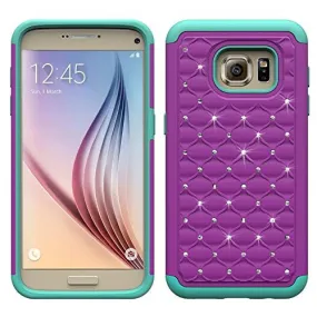 Samsung Galaxy S6 Crystal Rhinestone Slim Hybrid Dual Layer Case for Galaxy S6 - Purple/Teal