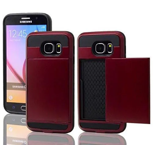 Samsung Galaxy S6 Edge Case, Slim Hybrid Armor w/ Card Slot Case Cover for Galaxy S6 Edge - Red