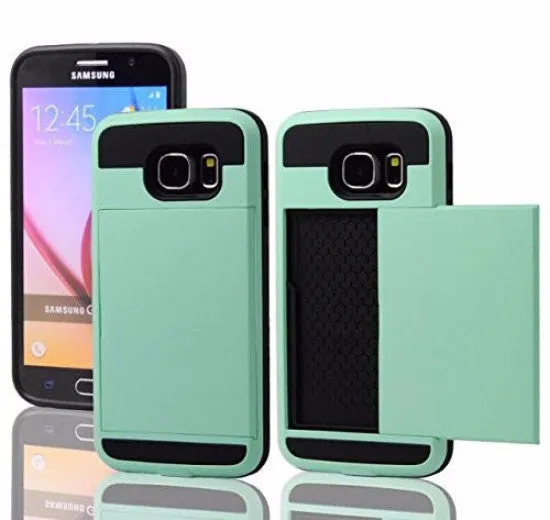 Samsung Galaxy S6 Edge Case, Slim Hybrid Dual Layer w/ Card Slot Case for Galaxy S6 Edge - Teal