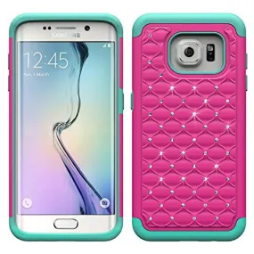 Samsung Galaxy S6 Edge Plus Crystal Rhinestone Slim Hybrid Dual Layer Case for Galaxy S6 Edge Plus - Hot Pink/Teal
