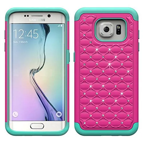 Samsung Galaxy S6 Edge Plus Crystal Rhinestone Slim Hybrid Dual Layer Case for Galaxy S6 Edge Plus - Hot Pink/Teal