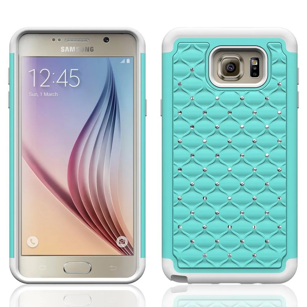 Samsung Galaxy S6 Edge Plus Crystal Rhinestone Slim Hybrid Dual Layer Case for Galaxy S6 Edge Plus - Teal/White