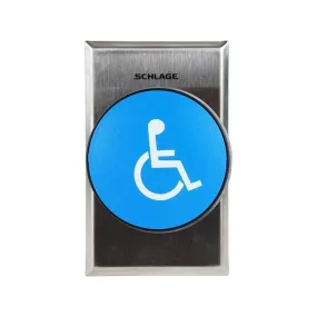 Schlage Electronics 625BLH DP 2-3/4" Mushroom Button, Single Gang, Blue Handicapped Symbol, Double Pole Double Throw, Bright Chrome