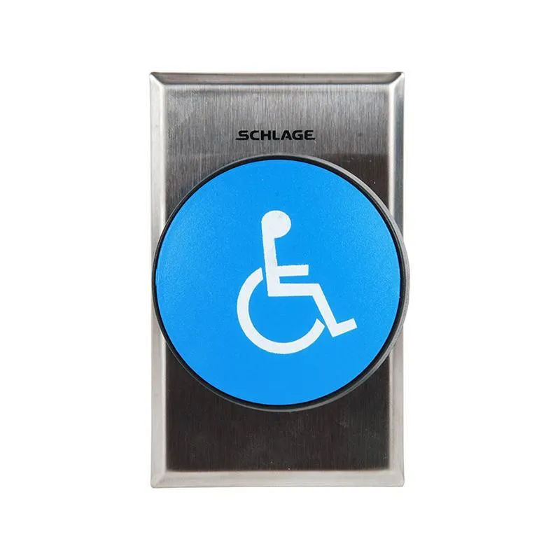 Schlage Electronics 625BLH DP 2-3/4" Mushroom Button, Single Gang, Blue Handicapped Symbol, Double Pole Double Throw, Bright Chrome