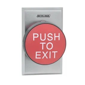 Schlage Electronics 625RD EX 2-3/4" Mushroom Button, Single Gang, Red, "PUSH TO EXIT", Bright Chrome