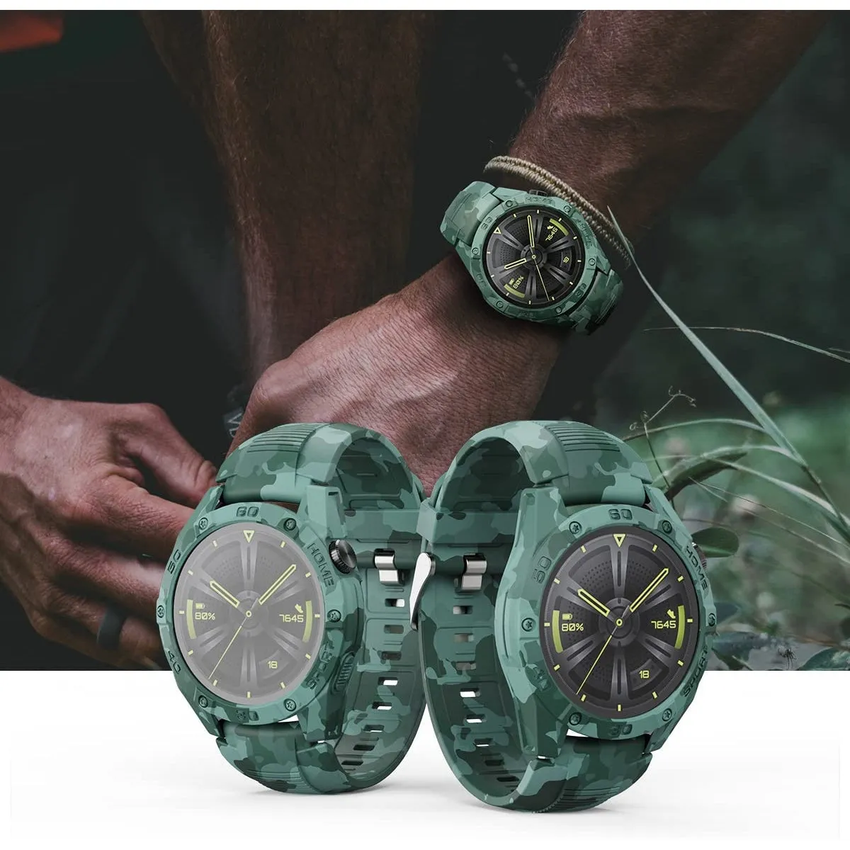 SIKAI for Huawei Watch GT3 46mm - Protective Case and Replacement Band Set in Camouflage Desig