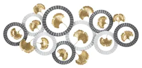 Small Golden Flowers in Silver Round Frames Wall Decor
