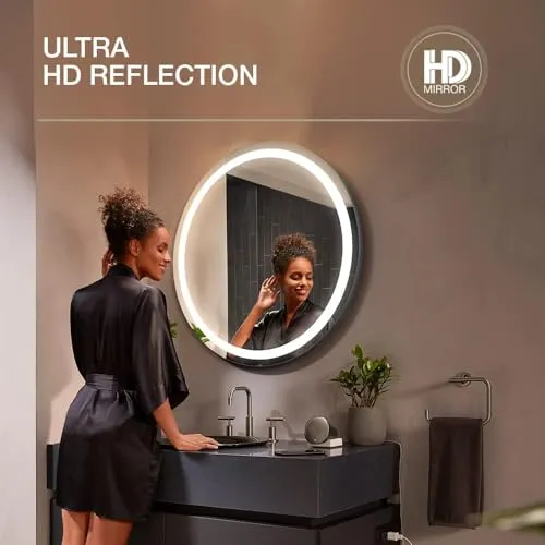 SRA Home Decor Vitality Circular Mirror 42" (106.68 cm) Diameter with Inset LED Lights, Touchless Switch with Defogger, Stylish Illumination for Wash Basin (42" Inches Round)