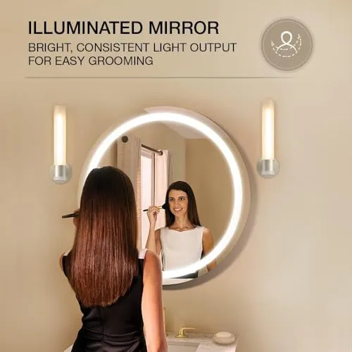 SRA Home Decor Vitality Circular Mirror 42" (106.68 cm) Diameter with Inset LED Lights, Touchless Switch with Defogger, Stylish Illumination for Wash Basin (42" Inches Round)