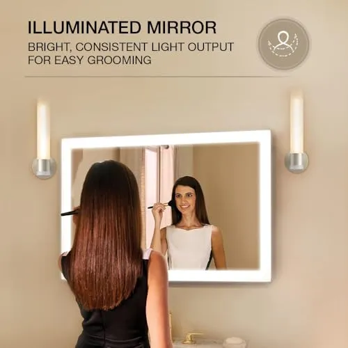SRA Home Decor Vitality Escale Lighted Rectangular Mirror, 24" x 18" (60.1cm x 45.7 cm), Peripheral LED Lights, Anti-Fog, Touchless Switch with Defogger, Light Mirror for Bathroom (24x18 Inches)