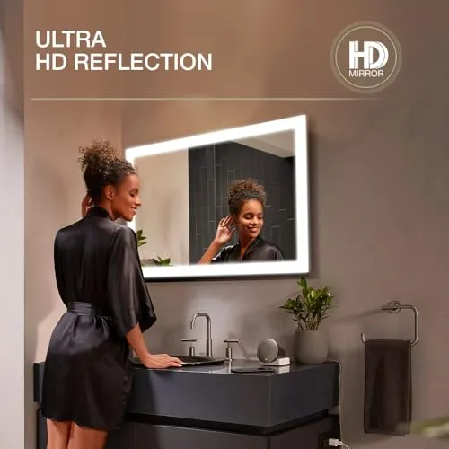 SRA Home Decor Vitality Escale Lighted Rectangular Mirror, 24" x 18" (60.1cm x 45.7 cm), Peripheral LED Lights, Anti-Fog, Touchless Switch with Defogger, Light Mirror for Bathroom (24x18 Inches)