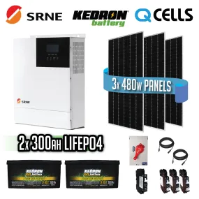 SRNE 3000 Watt 24V / 120V / Kedron 7.2KWH LifePo Solar Kit