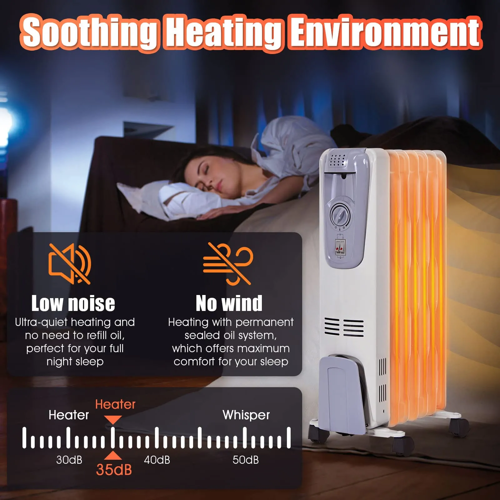 Tangkula Oil Filled Radiator Heater, 1500W Portable Space Heater Radiator with Adjustable Thermostat