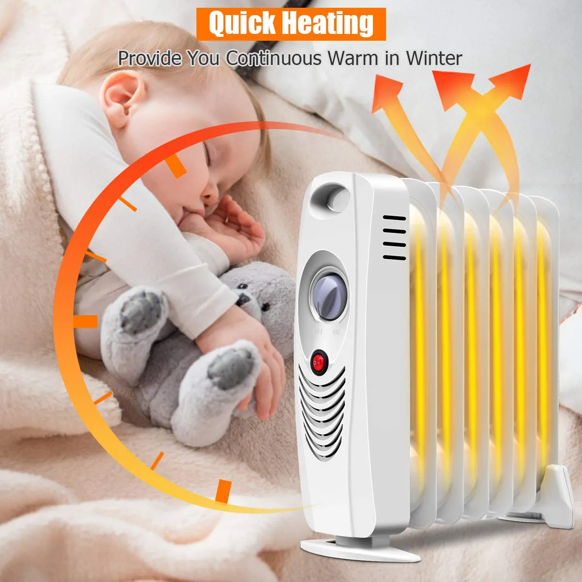 Tangkula Oil Filled Radiator Heater, 700W Portable Space Heater Radiator with Adjustable Thermostat