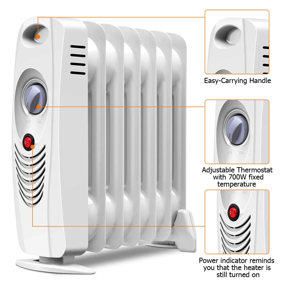 Tangkula Oil Filled Radiator Heater, 700W Portable Space Heater Radiator with Adjustable Thermostat