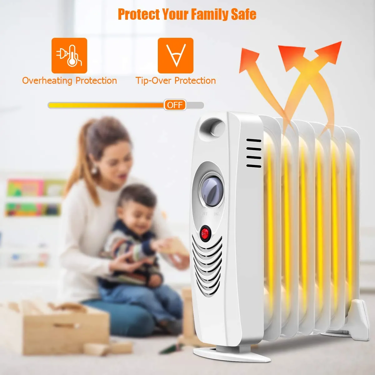 Tangkula Oil Filled Radiator Heater, 700W Portable Space Heater Radiator with Adjustable Thermostat