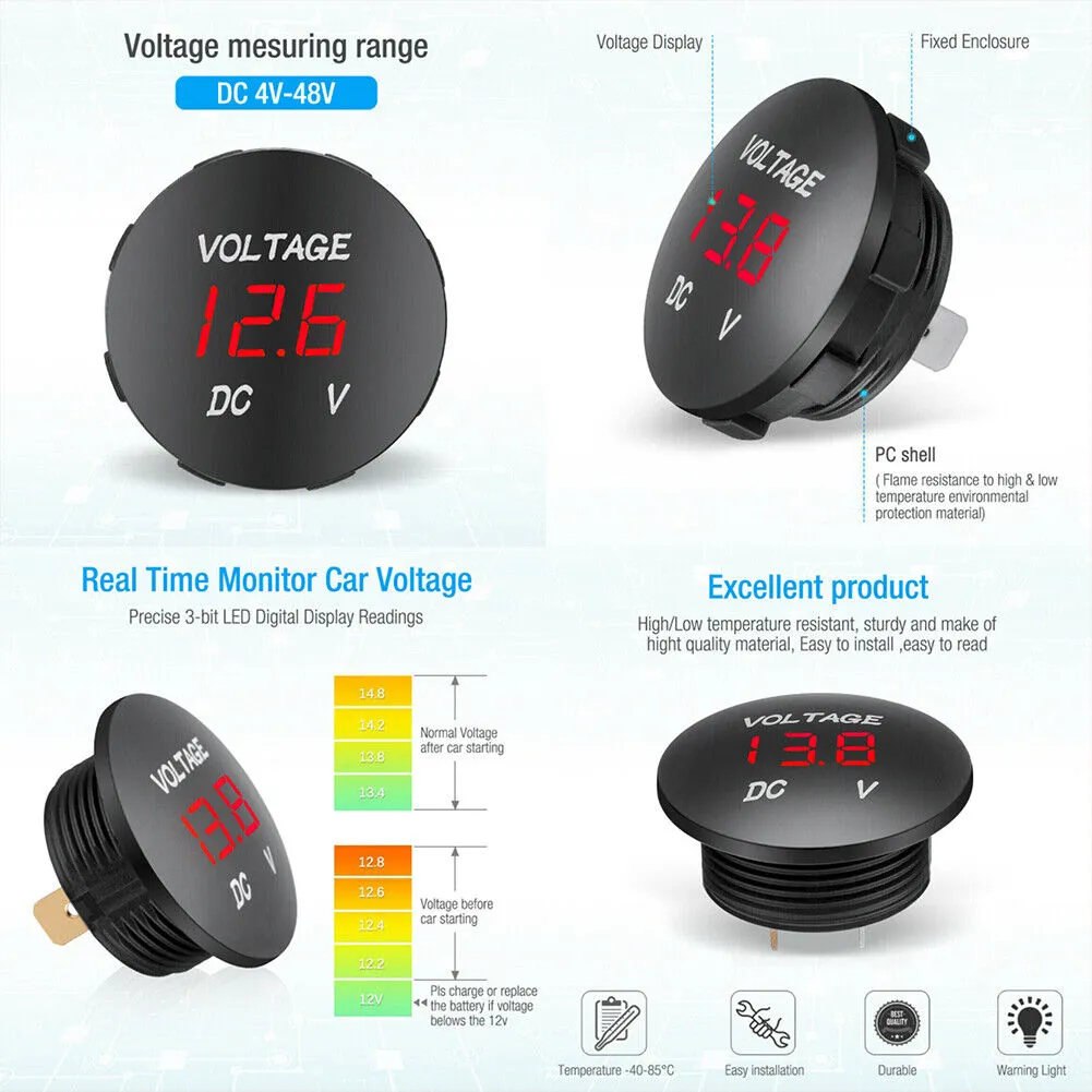 US 2-4 Pack Waterproof Mini Digital Display Voltage Meter DC 12V-24V Car Marine