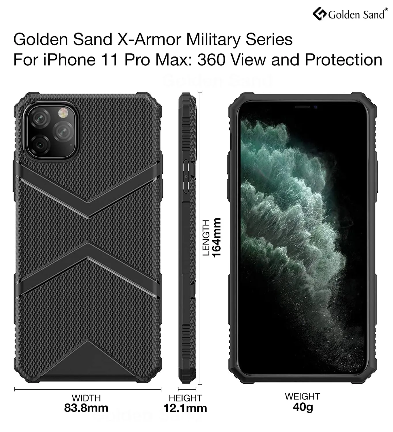 X-Armor Military Series Shock Proof Back Cover for Apple iPhone 11 Pro Max 6.5 inch, Black