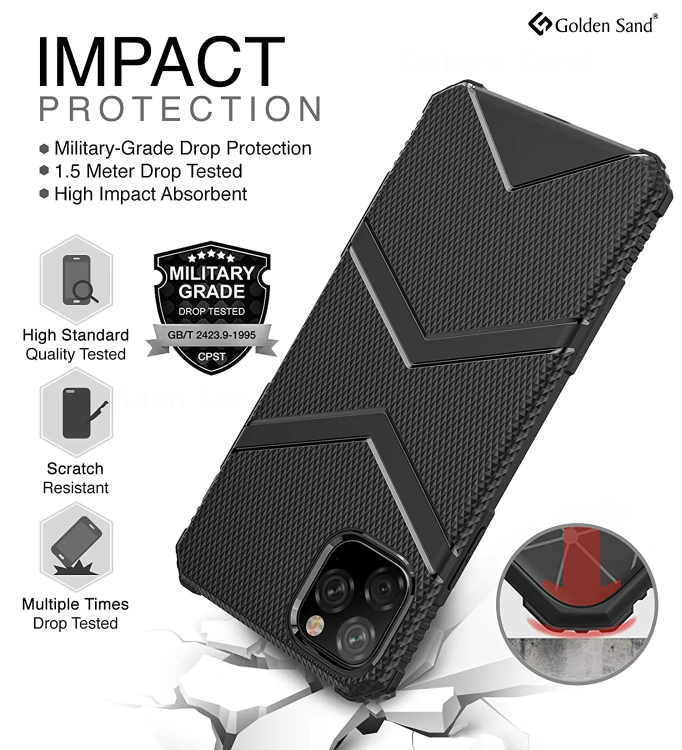 X-Armor Military Series Shock Proof Back Cover for Apple iPhone 11 Pro Max 6.5 inch, Black