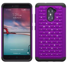 ZTE Grand X Max 2 Case | Imperial Max/Max Duo Diamond Rhinestone Dual Layer Hybrid Case for ZTE Grand X Max 2/Imperial Max/Max Duo LTE - Purple/Black