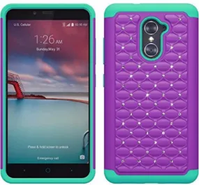 ZTE Grand X Max 2 Case | Imperial Max/Max Duo Diamond Rhinestone Dual Layer Hybrid Case for ZTE Grand X Max 2/Imperial Max/Max Duo LTE - Purple/Teal