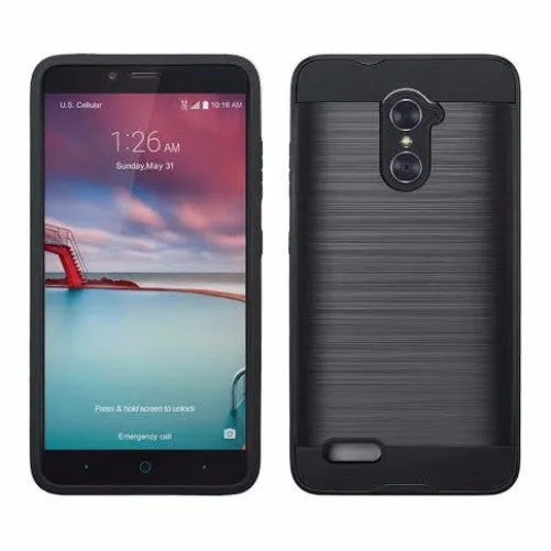 ZTE Grand X Max 2 Case | ZTE Imperial Max/Max Duo Slim Hybrid Dual Layer [Shock Resistant] Armor Case Cover for ZTE Grand X Max 2/Imperial Max/Max Duo LTE - Brush Black
