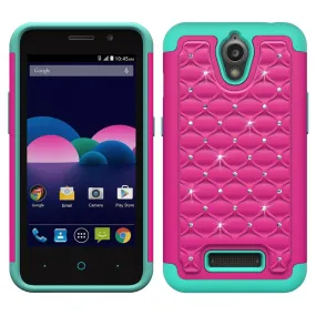 ZTE Obsidian Case, Slim Hybrid Dual Layer Rhinestone Armor[Impact/Shock Resistant] Case for ZTE Obsidian, Z820 - Hot Pink/Teal