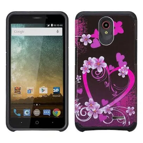 ZTE Prestige Case, Sonata 3, ZTE Avid Plus, ZTE Avid Trio, ZFive 2, Midnight Pro, Maven 2, Cheers, Slim Dual Layer Case Cover - Heart Butterflies