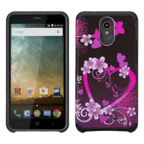 ZTE Prestige Case, Sonata 3, ZTE Avid Plus, ZTE Avid Trio, ZFive 2, Midnight Pro, Maven 2, Cheers, Slim Dual Layer Case Cover - Heart Butterflies