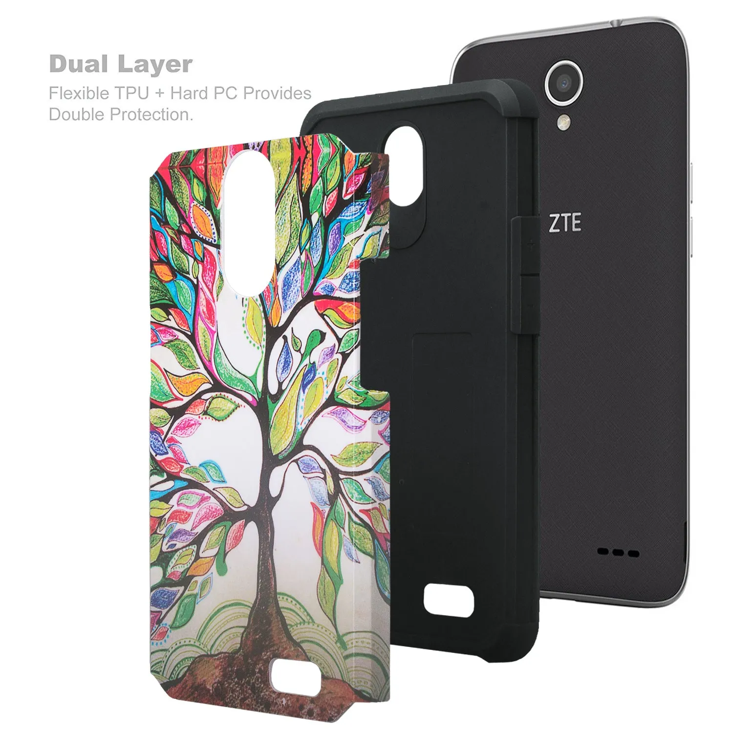 ZTE Prestige Case, Sonata 3, ZTE Avid Plus, ZTE Avid Trio, ZFive 2, Midnight Pro, Maven 2, Cheers, Slim Dual Layer Case Cover - Vibrant Tree